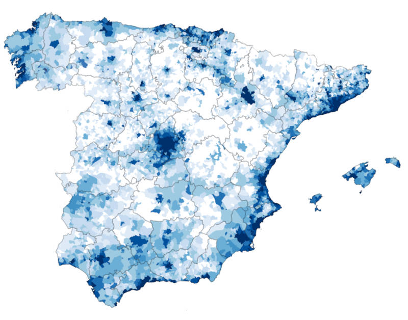 Mapa de densidad de población de España